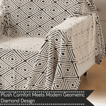 'Noirea Series' Plush Sofa Cover Throw for Complete Sofa, Geometric Diamond