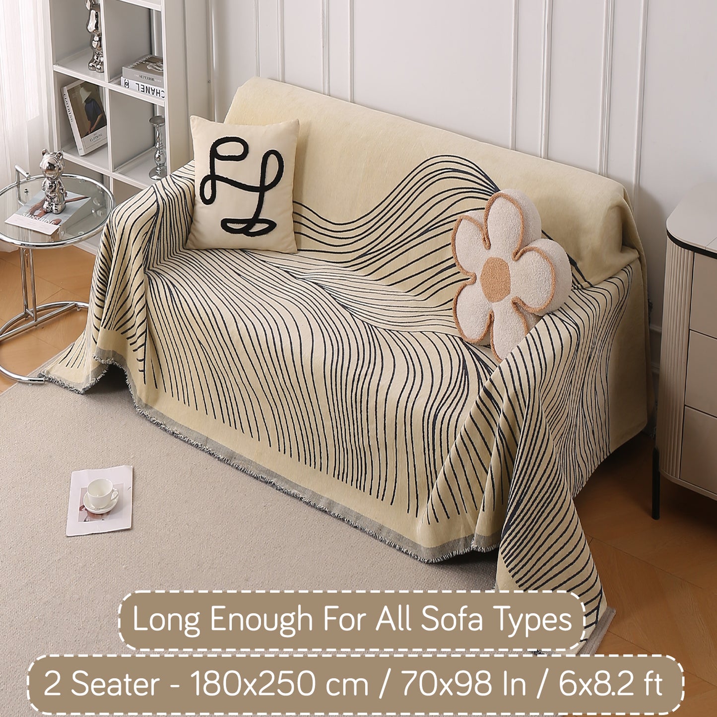 WaveLoom Collection Printed Chenille Sofa Cover Throw Blanket, Grey