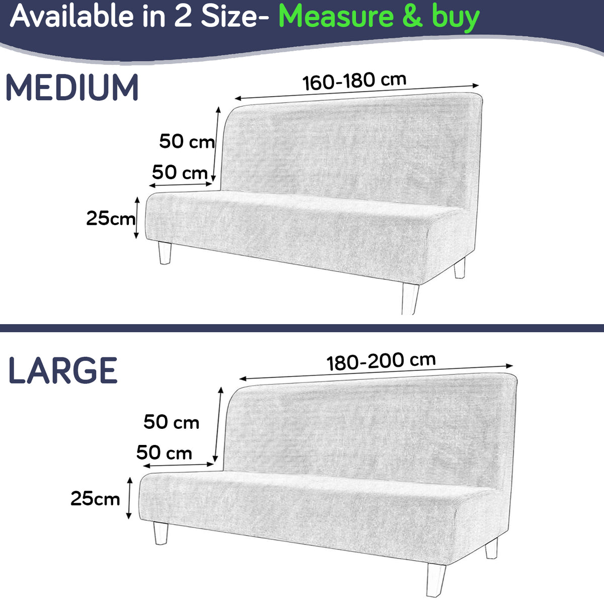 SereneSolids Stretchable Elastic Armless Sofa Cover – 140 GSM, Futon Slipcover, Easy Fit, Navy Blue