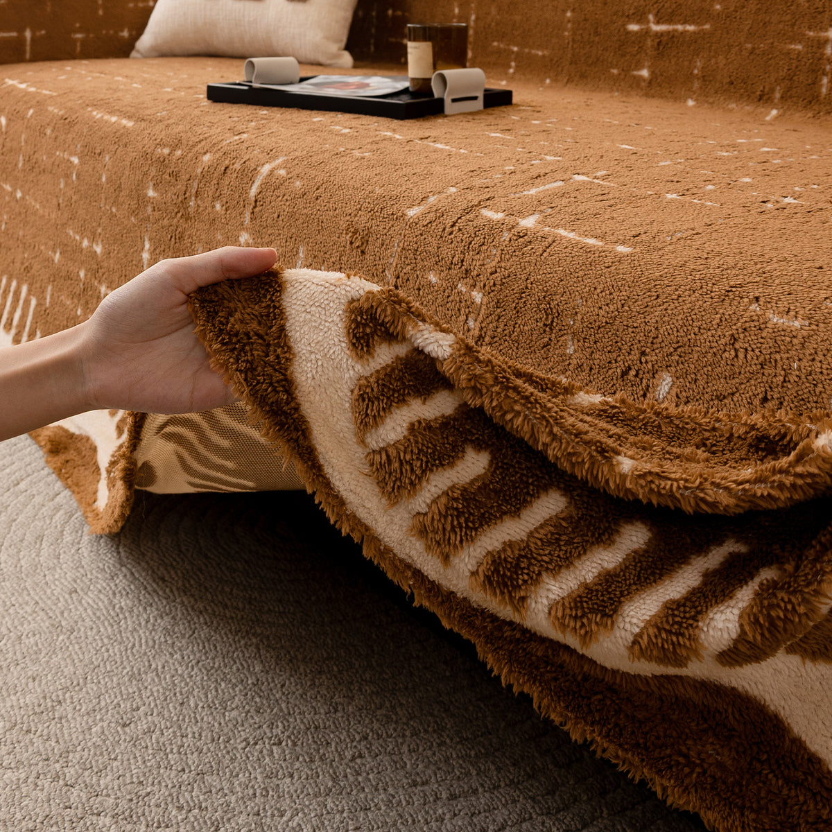 Buy Brown Supple Cozy Soft Wavy Plush Sofa Throw