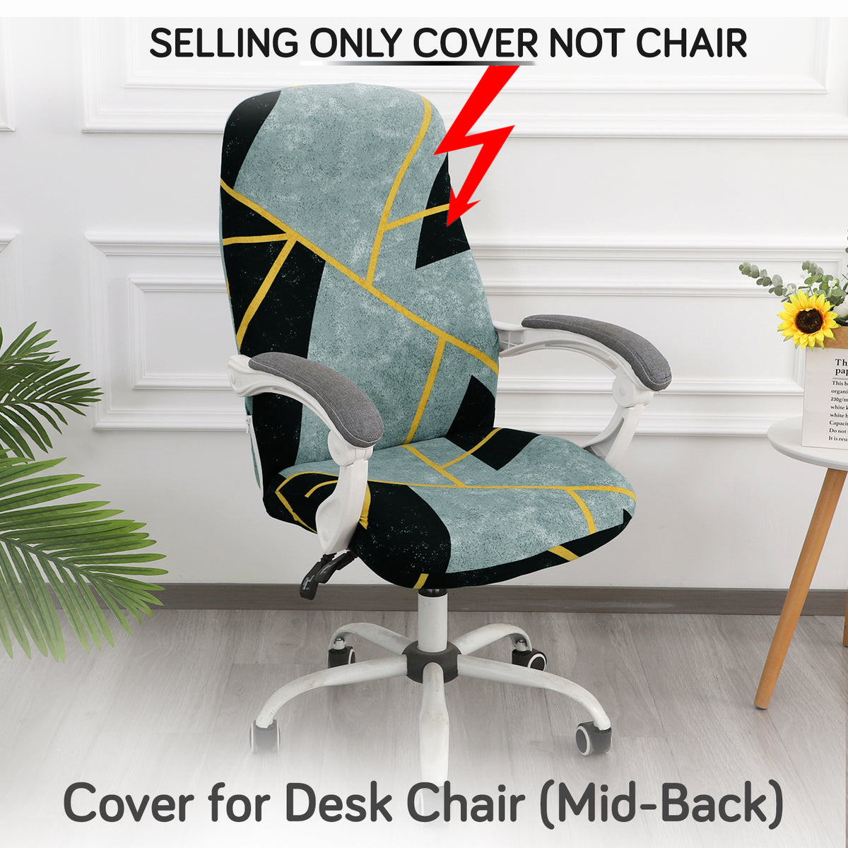 Printed Office Chair Cover for Desk Chair (Mid-Back) – 140 GSM Stretch Fabric – Washable & Anti-Slip – Fits Mid-Back Office Chairs, Multicolor Abstract Geometry - Medium