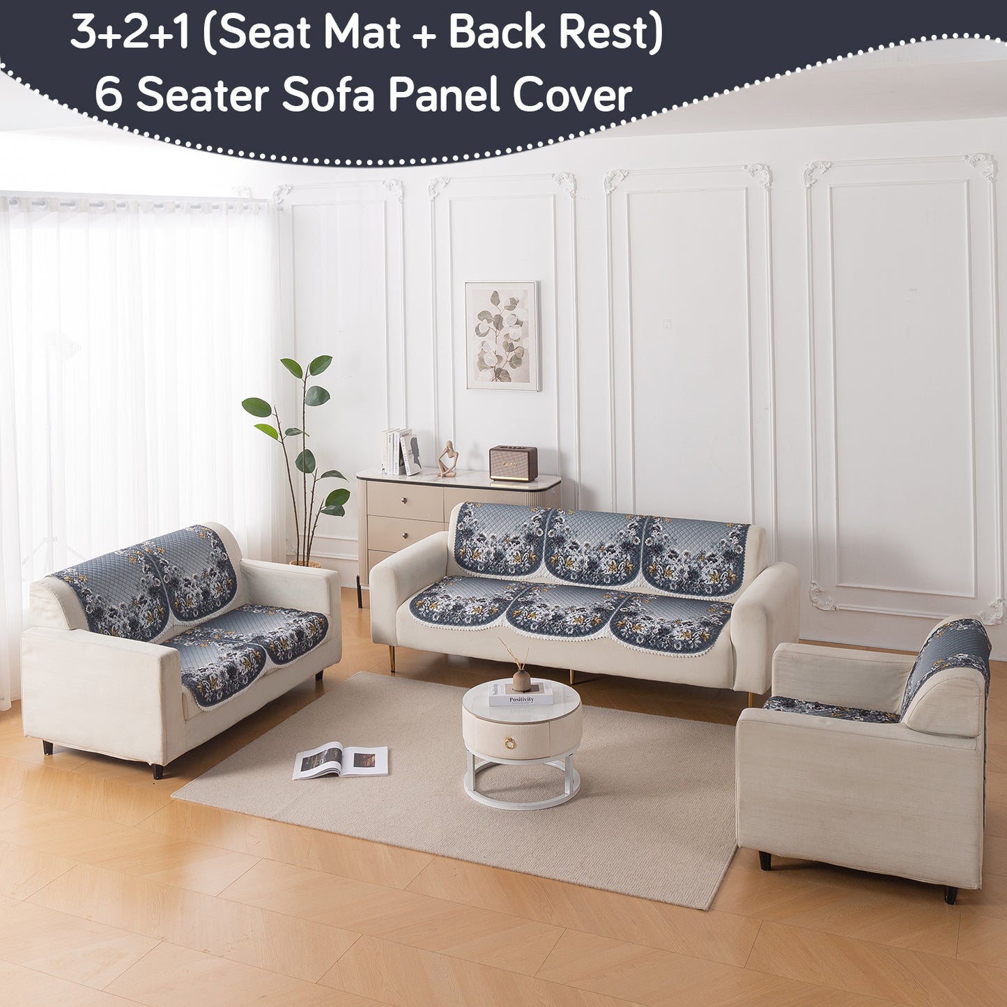 LoomVerse Quilted Sofa Cover Set Washable Sofa Panel for Seat & Back - Blue Belle