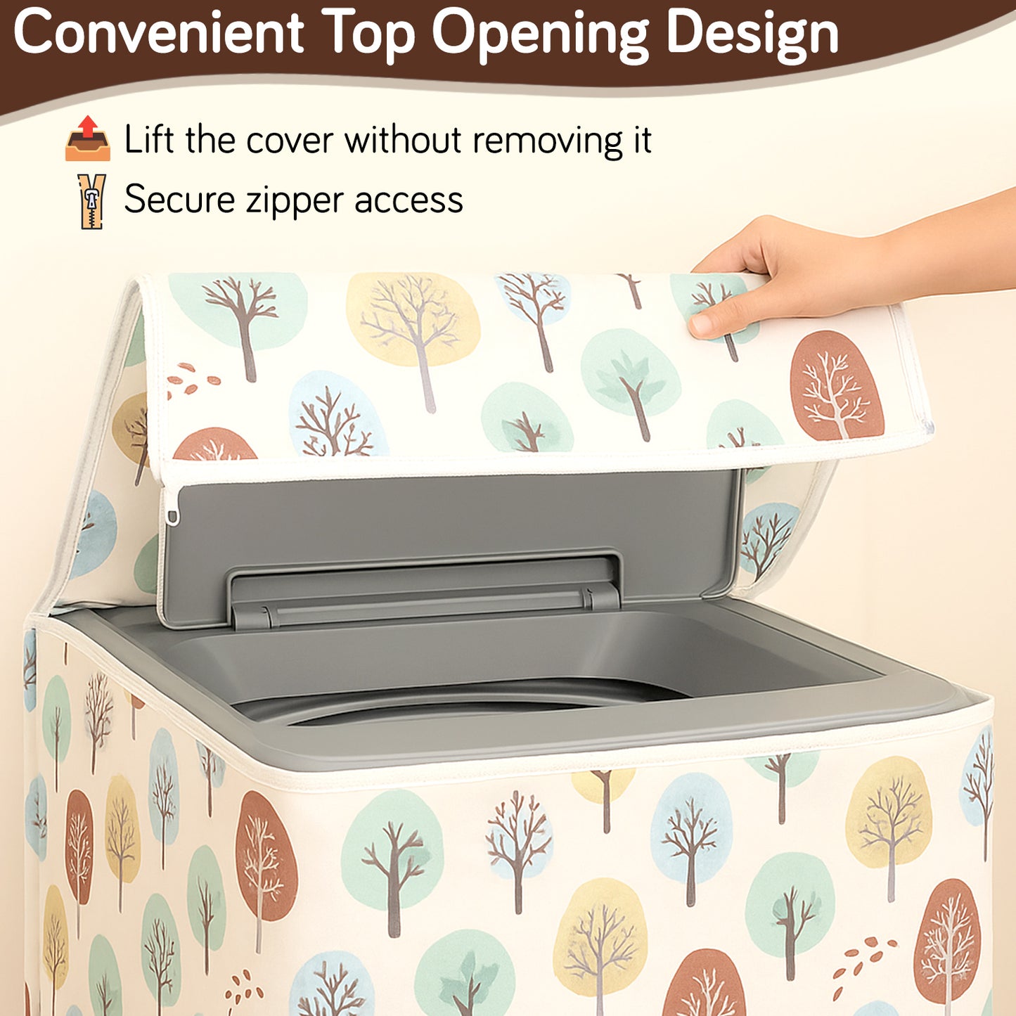 Waterproof Front Load / Top Load Washing Machine Cover | PEVA Dustproof Protective Cover for 6kg, 6.5kg, 7kg & 7.5kg Fully Automatic Machines, Nature Trees