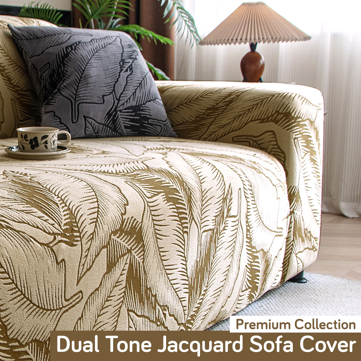 Buy premium beige colour stretchable dual tone series knitting jacquard sofa cover​s