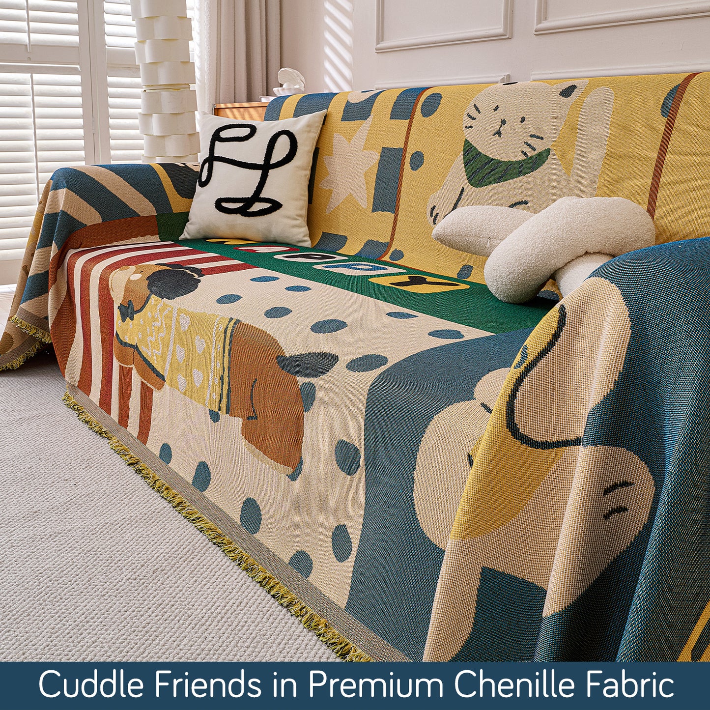 All-Season Chenille Sofa Throw, Cuddle Friends Series