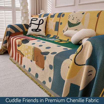 All-Season Chenille Sofa Throw, Cuddle Friends Series