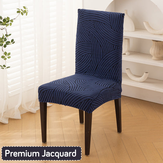 WaveLine Series 180 GSM Jacquard Chair Cover Set of 1/2/4/6, Royal Blue