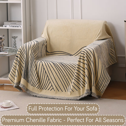 WaveLoom Collection Printed Chenille Sofa Cover Throw Blanket, Grey