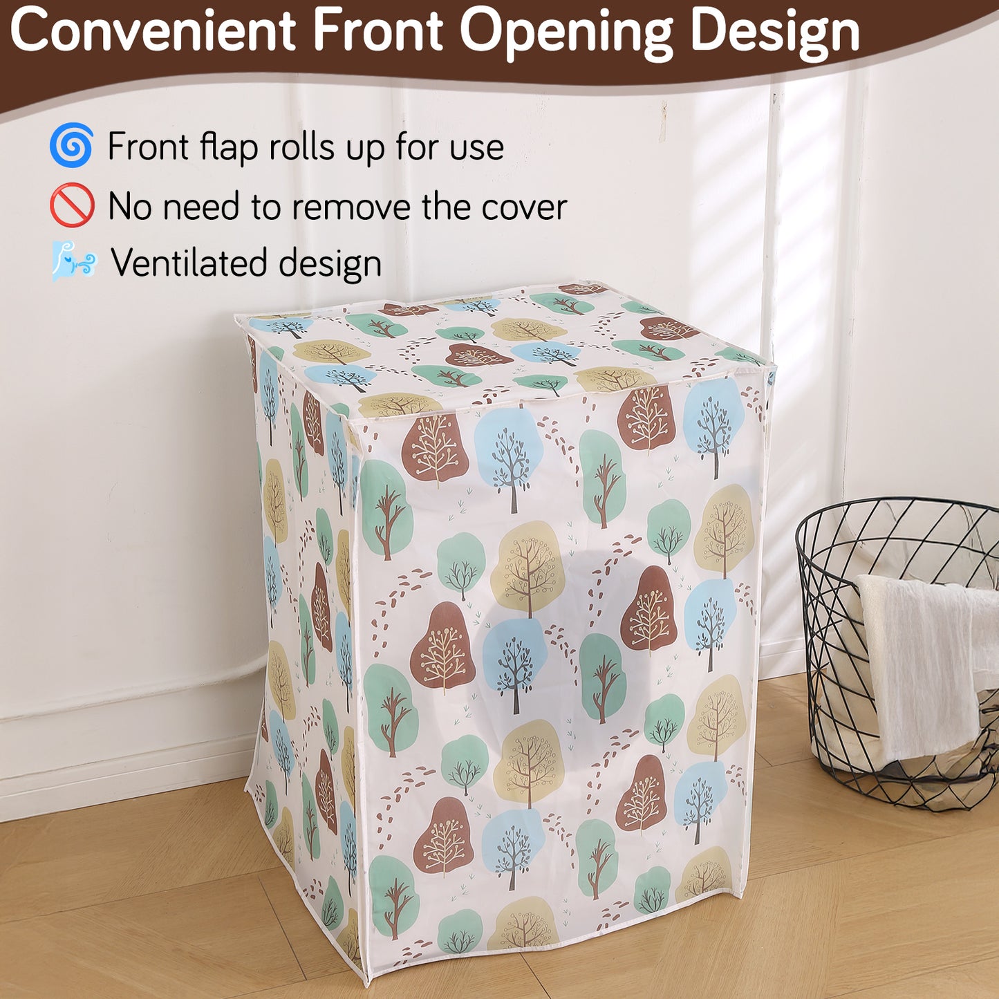 Waterproof Front Load / Top Load Washing Machine Cover | PEVA Dustproof Protective Cover for 6kg, 6.5kg, 7kg & 7.5kg Fully Automatic Machines, Nature Trees