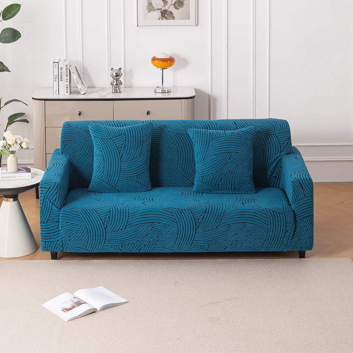 Buy rust brown colour waveline series jacquard 3 seater sofa cover​