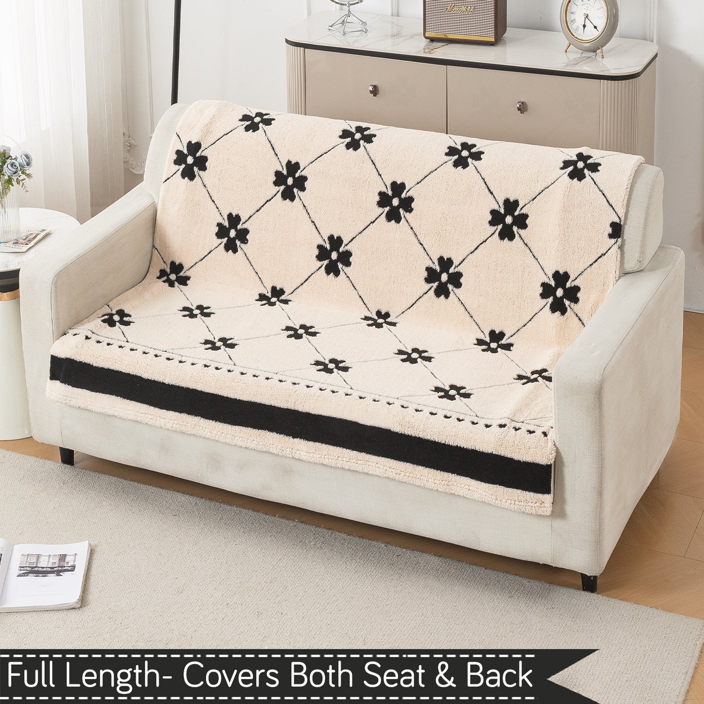 'Noirea Series' Plush Sofa Cover for Seat & Back, Floral Lattice