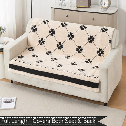 'Noirea Series' Plush Sofa Cover for Seat & Back, Floral Lattice