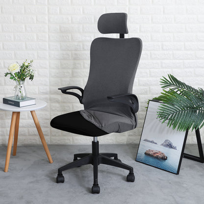 Water Repellent Office Chair Cover with Headrest (High-Back) – 210 GSM Stretch Jacquard – Washable, Anti-Slip Fit for Ergonomic Mesh Office Chairs, Dark Grey