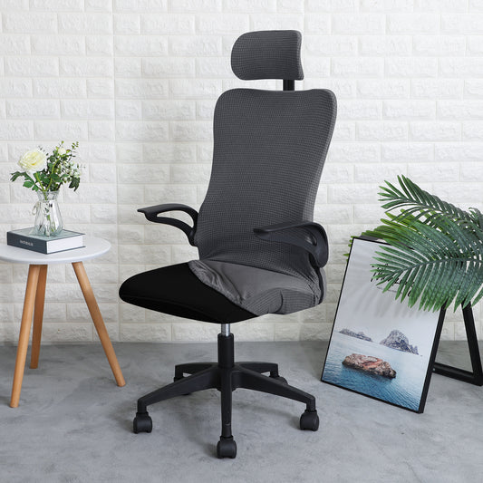Water Repellent Office Chair Cover with Headrest (High-Back) – 210 GSM Stretch Jacquard – Washable, Anti-Slip Fit for Ergonomic Mesh Office Chairs, Dark Grey