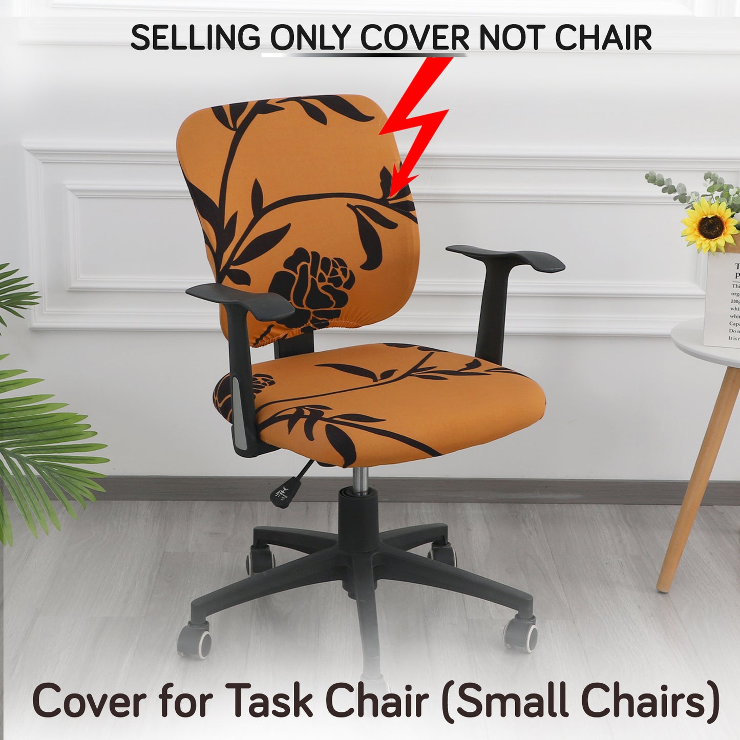 Printed Office Chair Cover for Task Chair – 140 GSM Stretchable Fabric – Washable & Anti-Slip – Fits Small Office Chairs Without Headrest, Copper Brown Floral