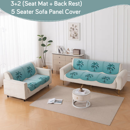 HeavenHue Fleece Soft Touch Quilted Sofa Cover Set Washable Sofa Panel for Seat & Back - Island Breeze