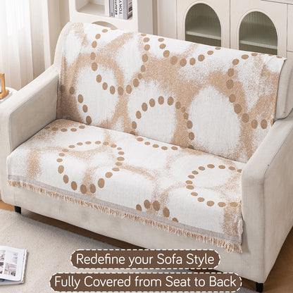 Premium 320 GSM Chenille Sofa Cover 'Serene Abode Series', Latte Dotted Wave