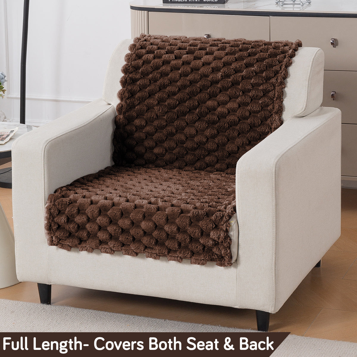 'BunnySoft Series' Plush Sofa Cover Throw for Sofa Seat & Back, Dark Chocolate