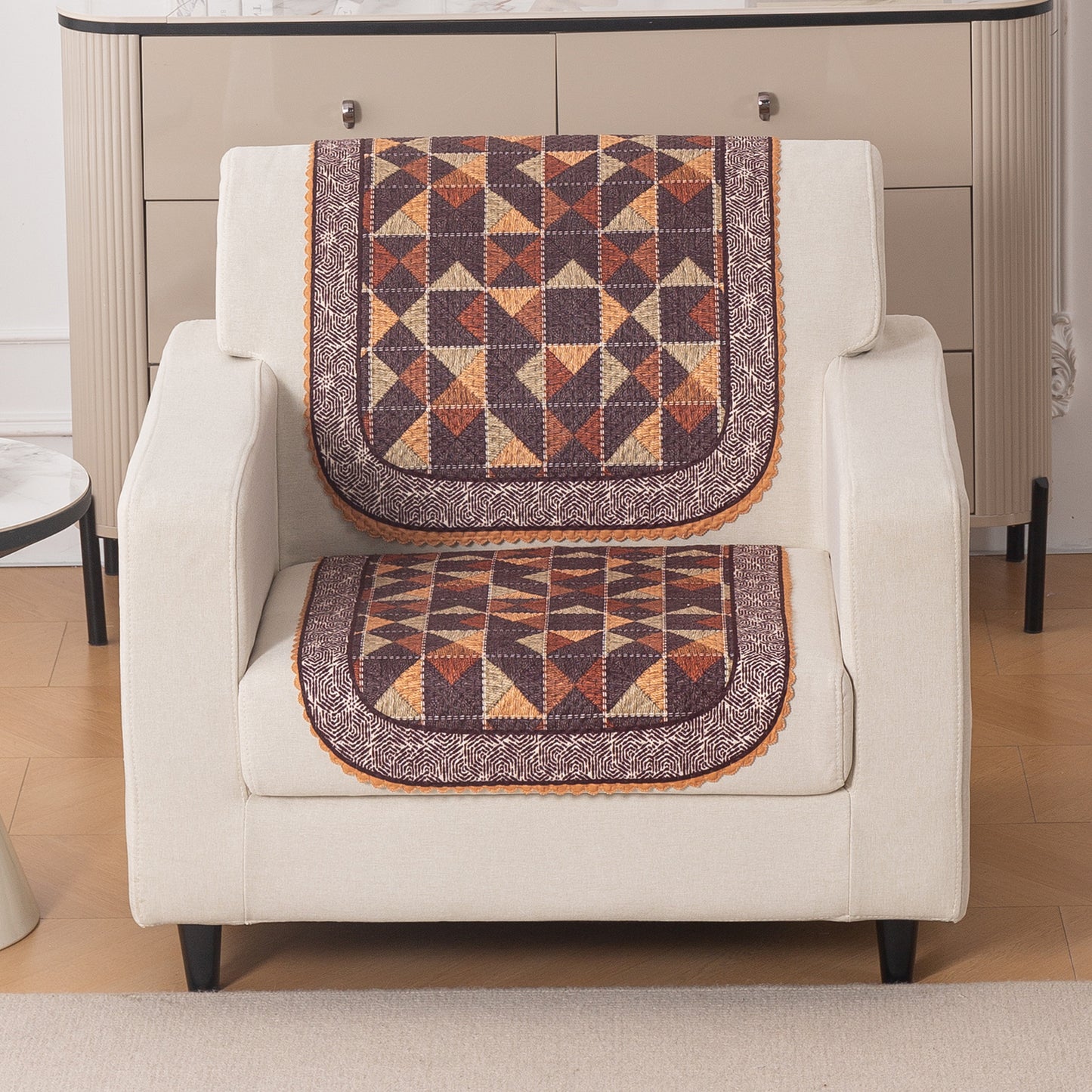 HeavenHue Fleece Soft Touch Quilted Sofa Cover Set Washable Sofa Panel for Seat & Back - Rustic Mosaic