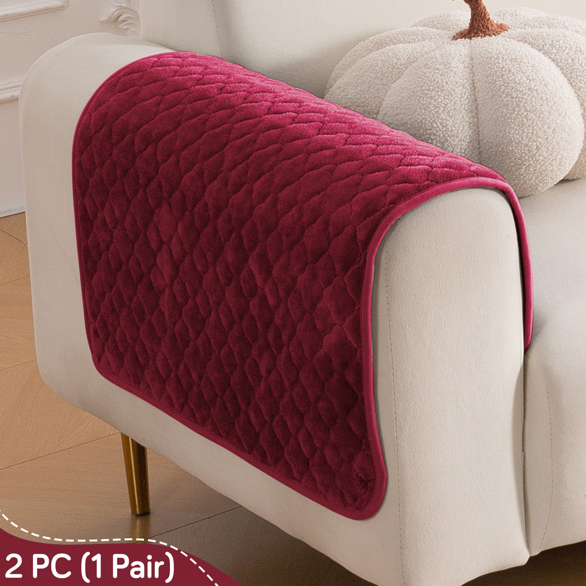 Diamond Plush Pebble Quilted Sofa Cover Mat, Wine