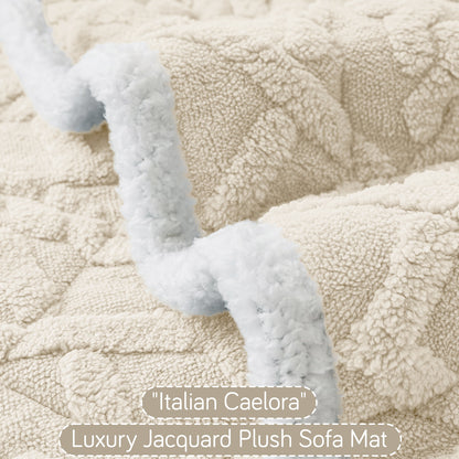 'Italian Caelora' Luxury Jacquard Plush Anti-Slip Sofa Cover Mat - Pearl White