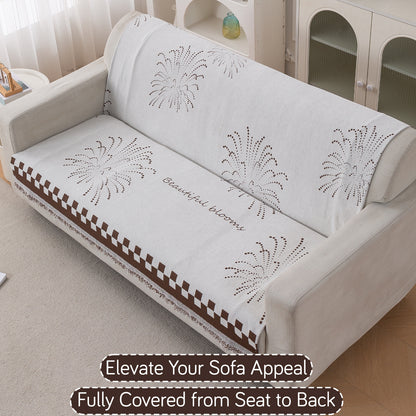 Premium 320 GSM Chenille Sofa Cover 'Serene Abode Series', Brown Dot Burst