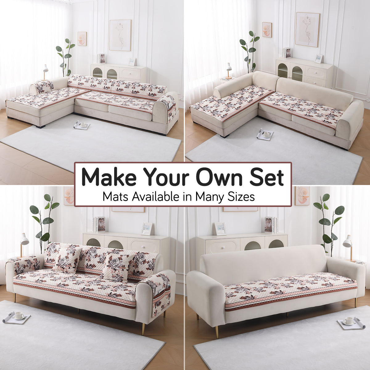 LiefNest Holland Velvet Sofa Cover Mat with Foam Filling -  Chrysanthemum Bloom Soft Beige