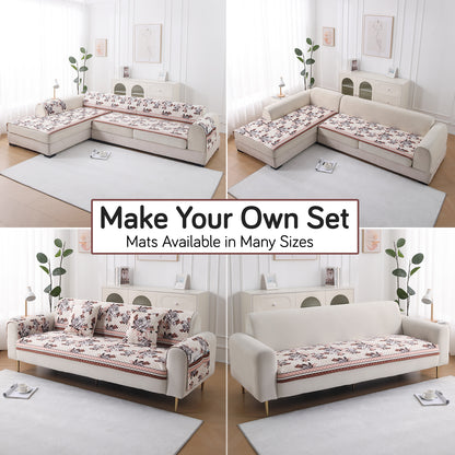 LiefNest Holland Velvet Sofa Cover Mat with Foam Filling -  Chrysanthemum Bloom Soft Beige