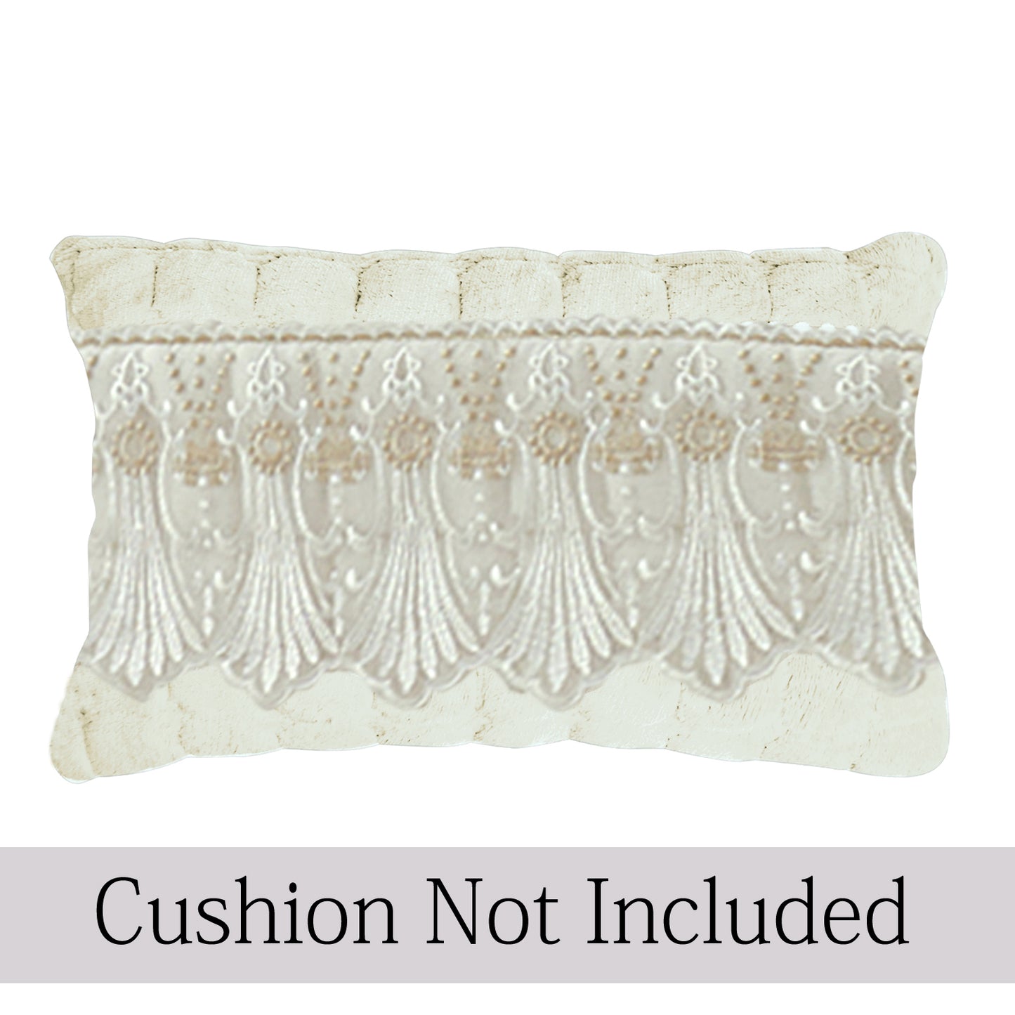 Premium Milk Velvet Sofa Cushion Cover with Lace Design, Pearl White