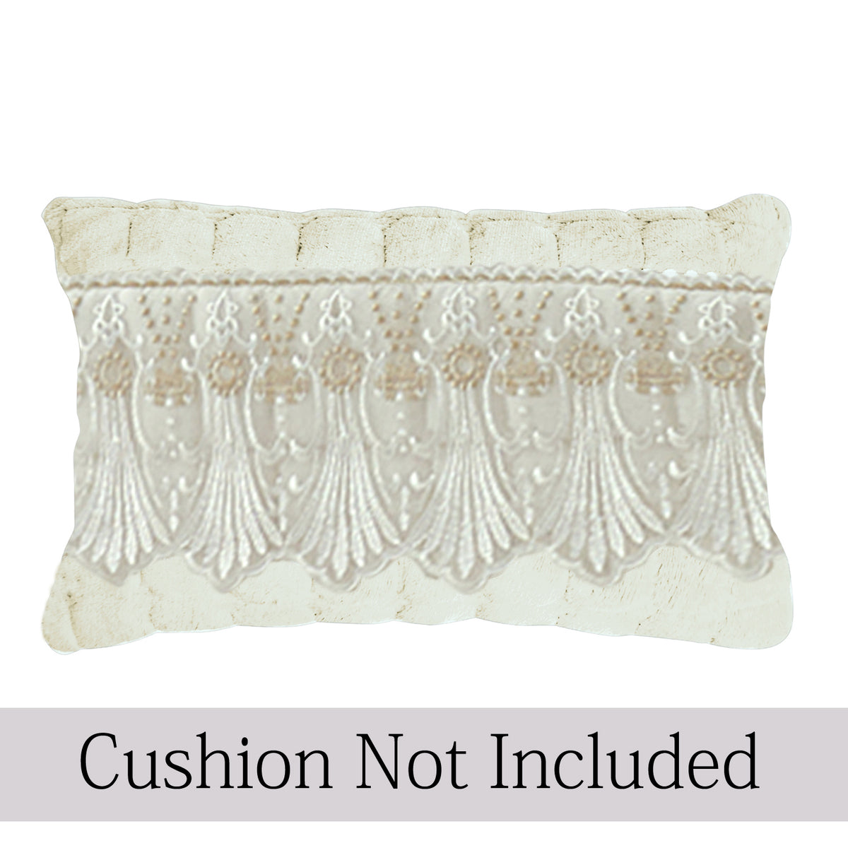 Premium Milk Velvet Sofa Cushion Cover with Lace Design, Pearl White