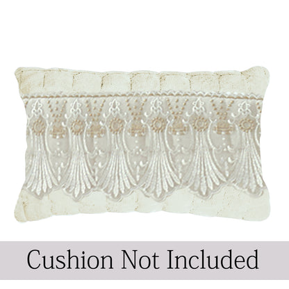 Premium Milk Velvet Sofa Cushion Cover with Lace Design, Pearl White