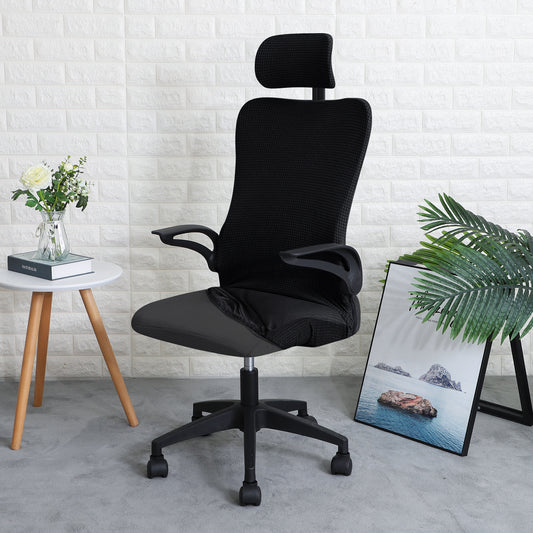 Water Repellent Office Chair Cover with Headrest (High-Back) – 210 GSM Stretch Jacquard – Washable, Anti-Slip Fit for Ergonomic Mesh Office Chairs, Black