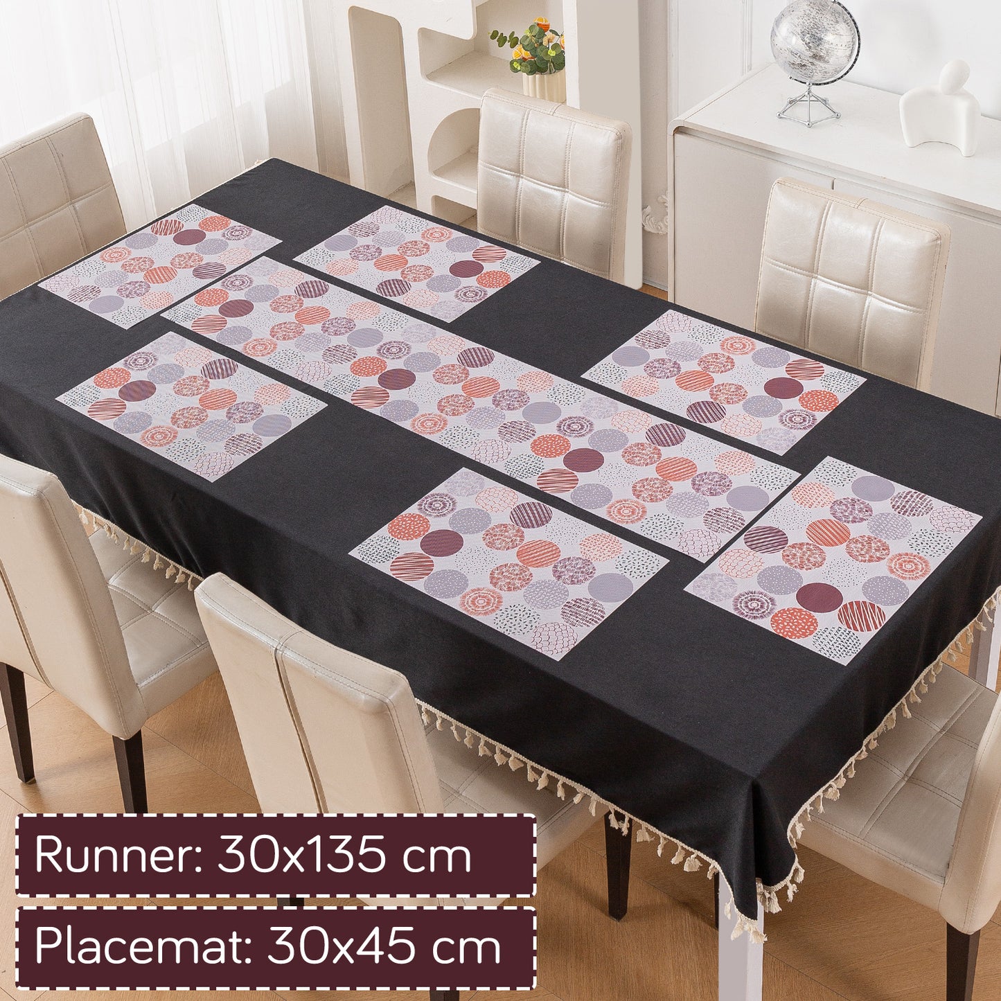 Color Splash PVC Mats for Dining Table, Bloom Circles - Rose Dust