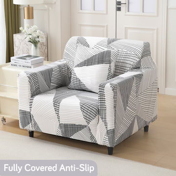 Snow White Black Geometry fabric non slip elastic stretchable 1 seater sofa cover​