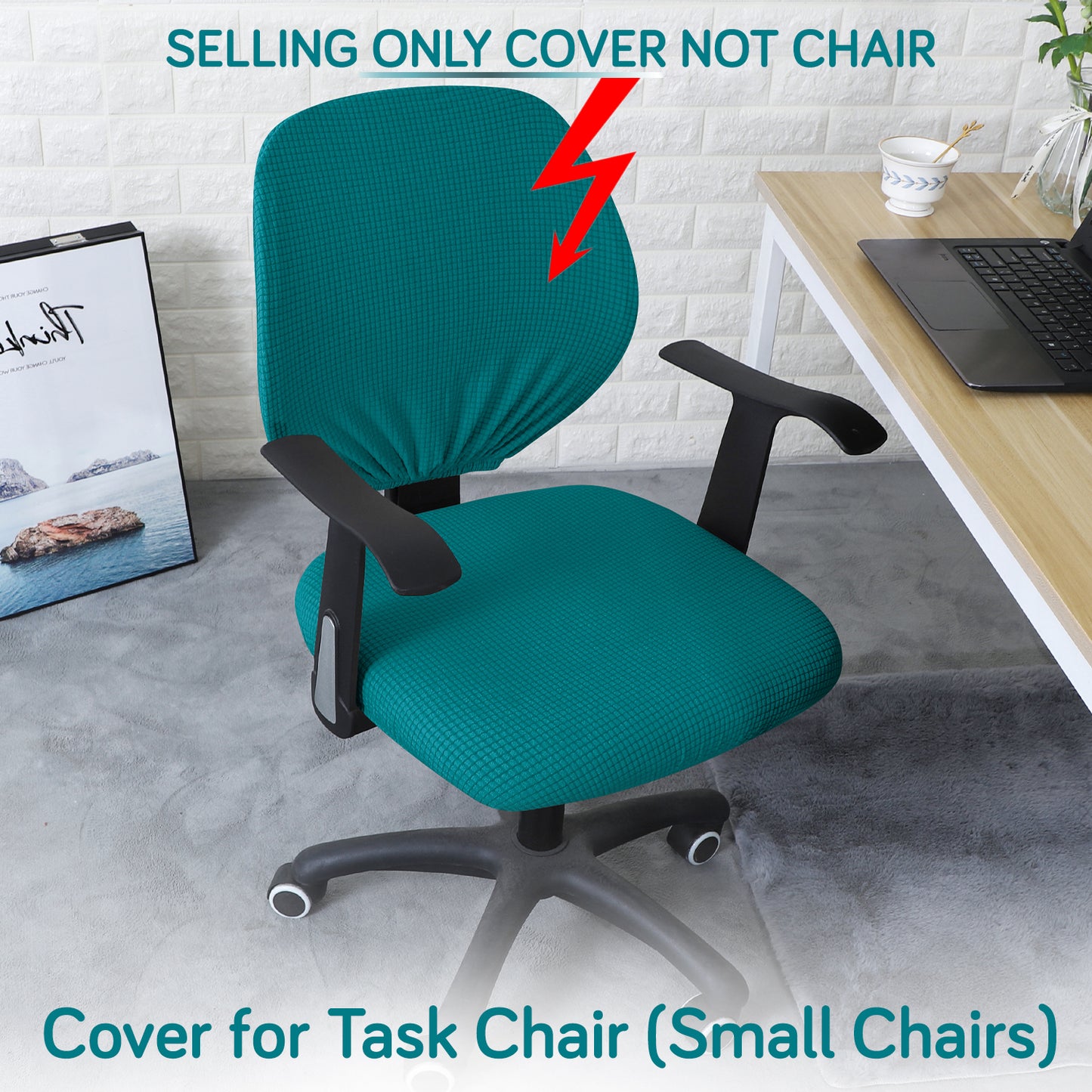 Water Repellent Office Chair Cover for Task Chair – 210 GSM Stretchable Jacquard – Washable & Anti-Slip – Fits Small Office Chairs Without Headrest, Teal