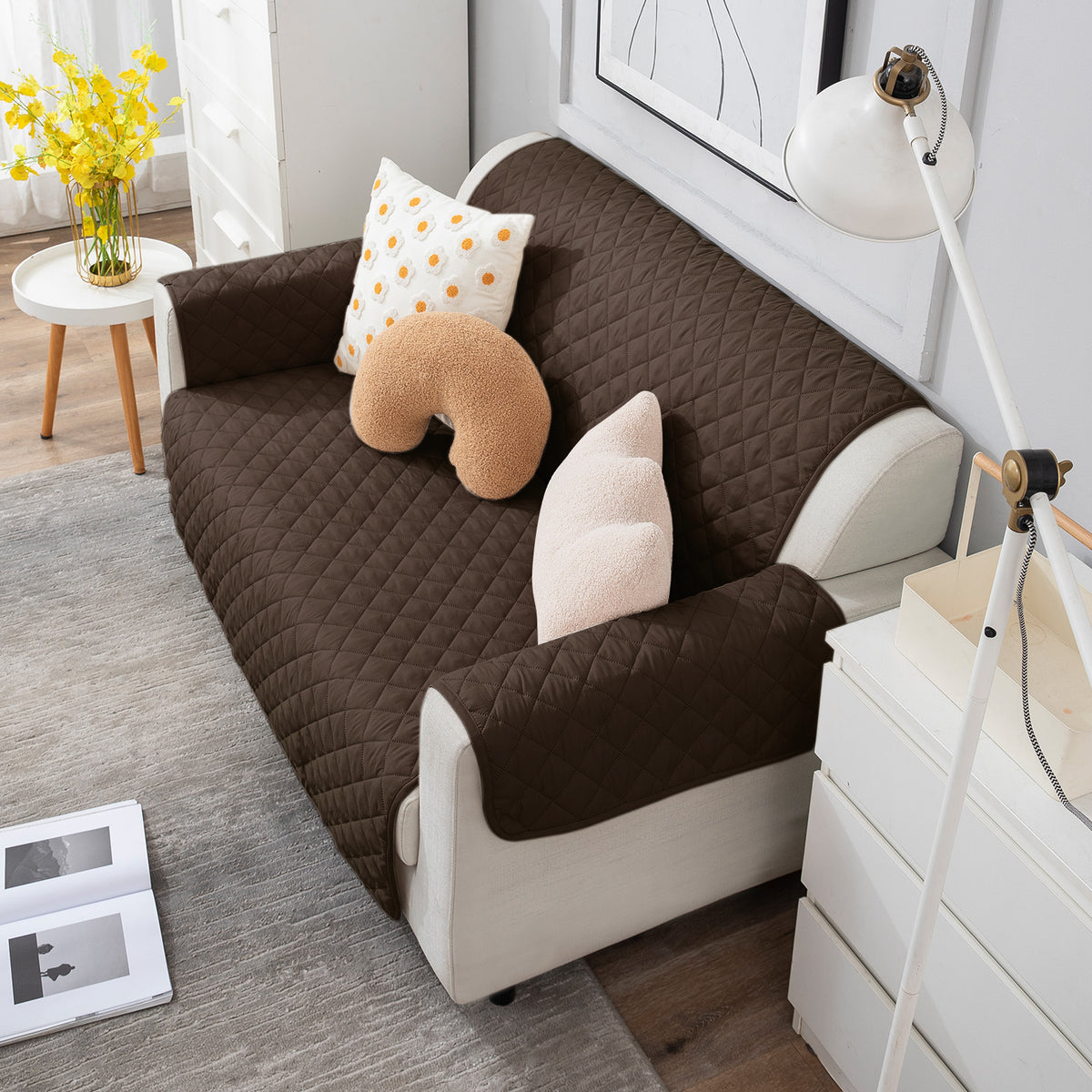 Chocolate Brown quilted two seater sofa cover​ 