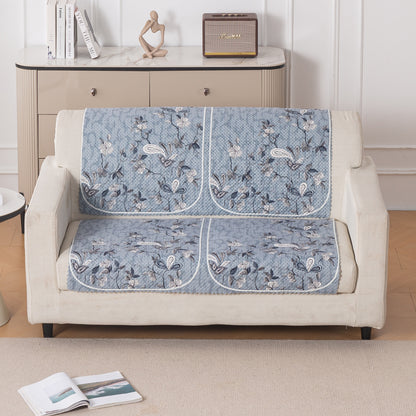 HeavenHue Fleece Soft Touch Quilted Sofa Cover Set Washable Sofa Panel for Seat & Back - Frosted Petals