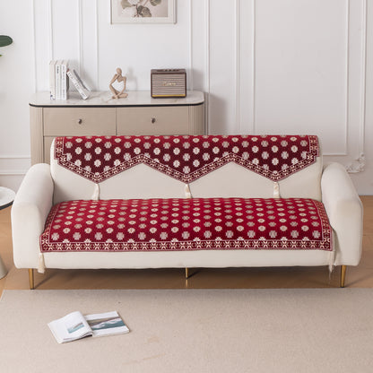 Heritage Weave Premium Jacquard Sofa Cover Set with Tassels -  Crimson Red