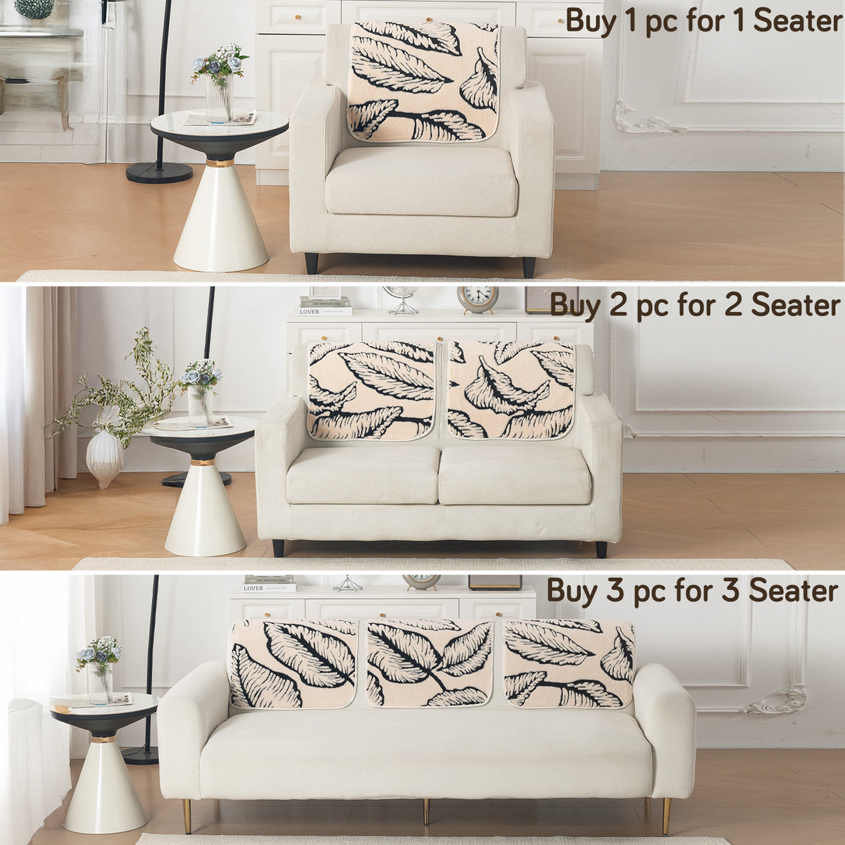 Luxury Plush Sherpa Anti-Slip Sofa Cover Mat, 'Noirea Series'| Botanical Leaf