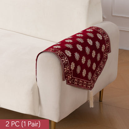 Heritage Weave Premium Jacquard Sofa Cover Set with Tassels -  Crimson Red