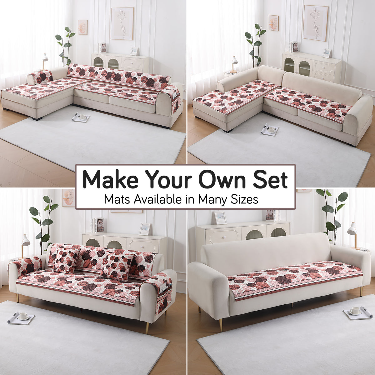 LiefNest Holland Velvet Sofa Cover Mat with Foam Filling - Geometric Hexagon Cider