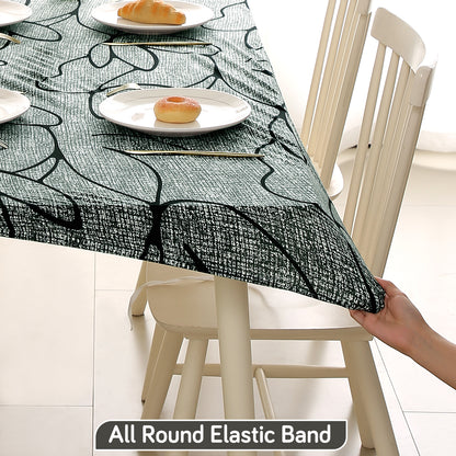 Printed Stretch Fit Water-Repellent & Anti-Slip Table Cloth Cover for 4 Seater / 6 Seater, Intense Grey Abstract Floral