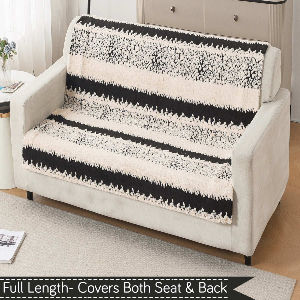 'Noirea Series' Plush Sofa Cover for Seat & Back, Textured Stripe