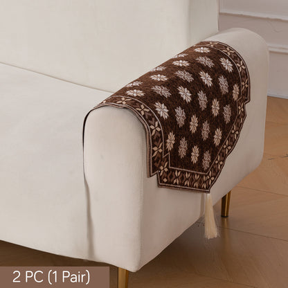 Heritage Weave Premium Jacquard Sofa Cover Set with Tassels - Russet Brown