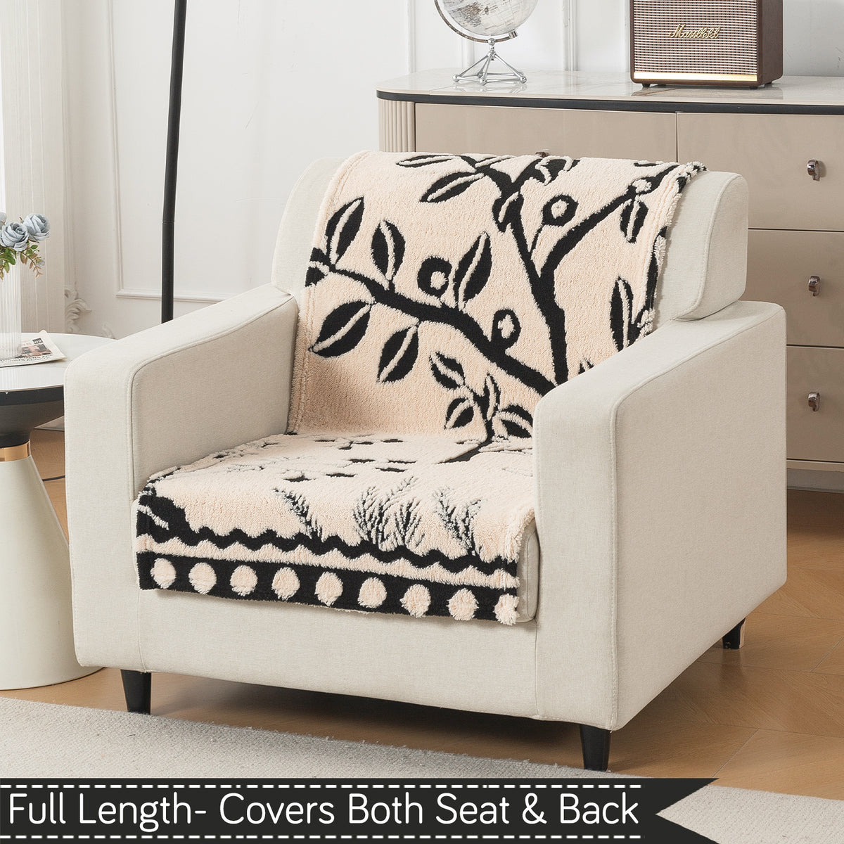 'Noirea Series' Plush Sofa Cover for Seat & Back, Butterfly Garden