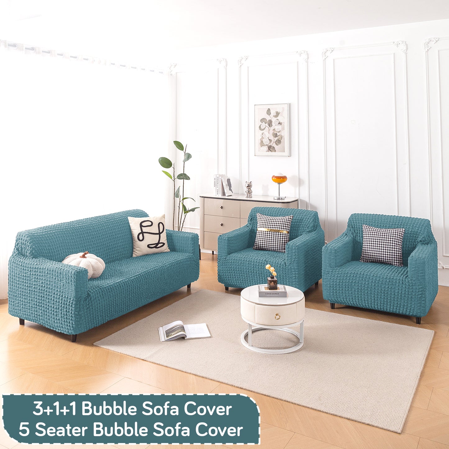 Aria Nova Elastic 280 GSM Stretchable Bubble Sofa Cover, Tropical Teal