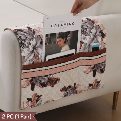 LiefNest Holland Velvet Sofa Cover Mat with Foam Filling -  Chrysanthemum Bloom Soft Beige