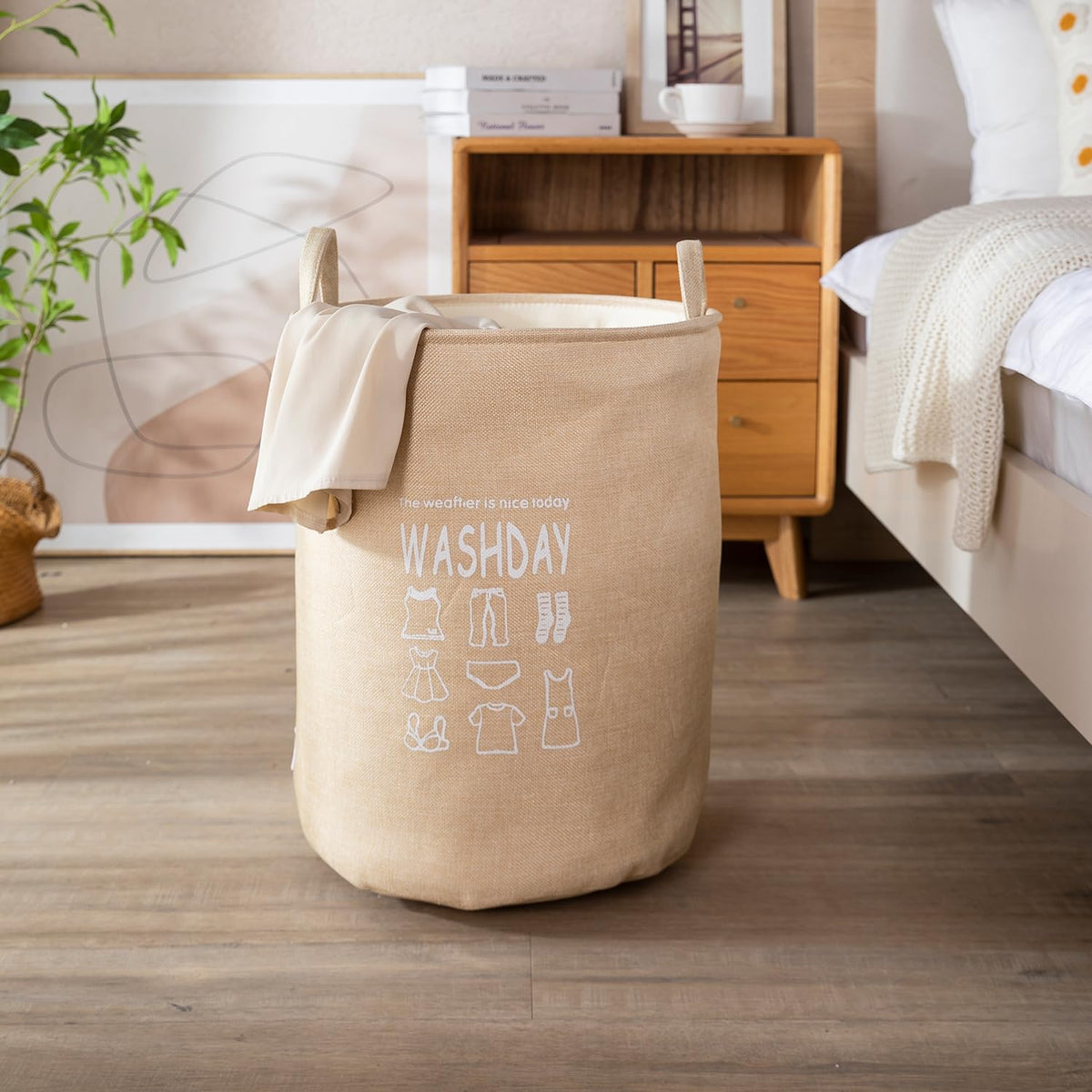 Folding Laundry Basket for Clothes, 43L - Beige