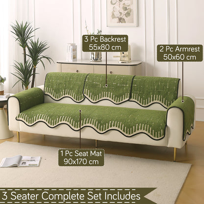 Premium Supple Soft Wavy with Curve Sofa Cover Mat, Green