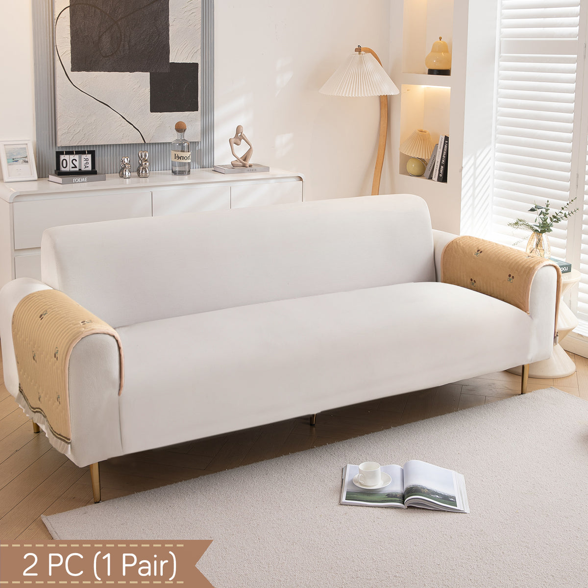 Frilora Dutch Velvet Sofa Cover Mat, Caramel Beige